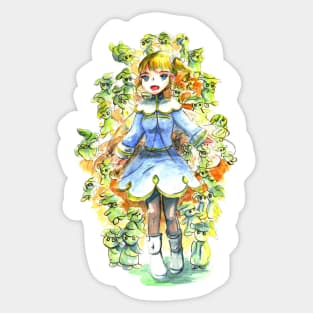 A little girl and Army of Mushroom Fairies Sticker